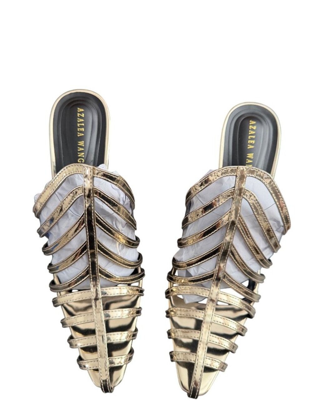 Azalea Wang Gold Metallic Strappy Heeled Sandals Size 10 New With Box 4" Heel - Picture 2 of 10